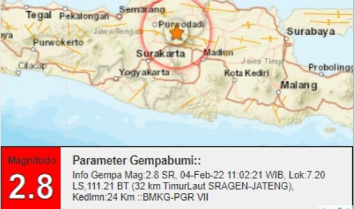 Gempa Bermagnitudo 2,8 Guncang Kabupaten Sragen