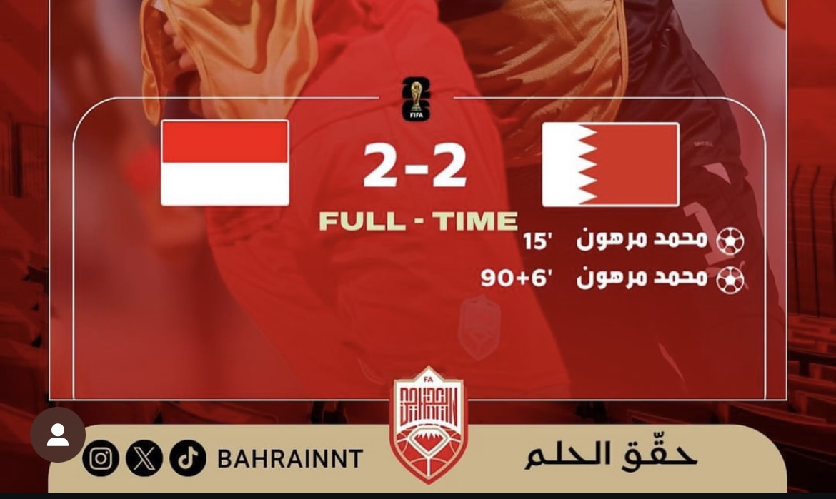 Aneh, Bahrain Klaim Gol Kedua Dicetak Pada Menit 90+6